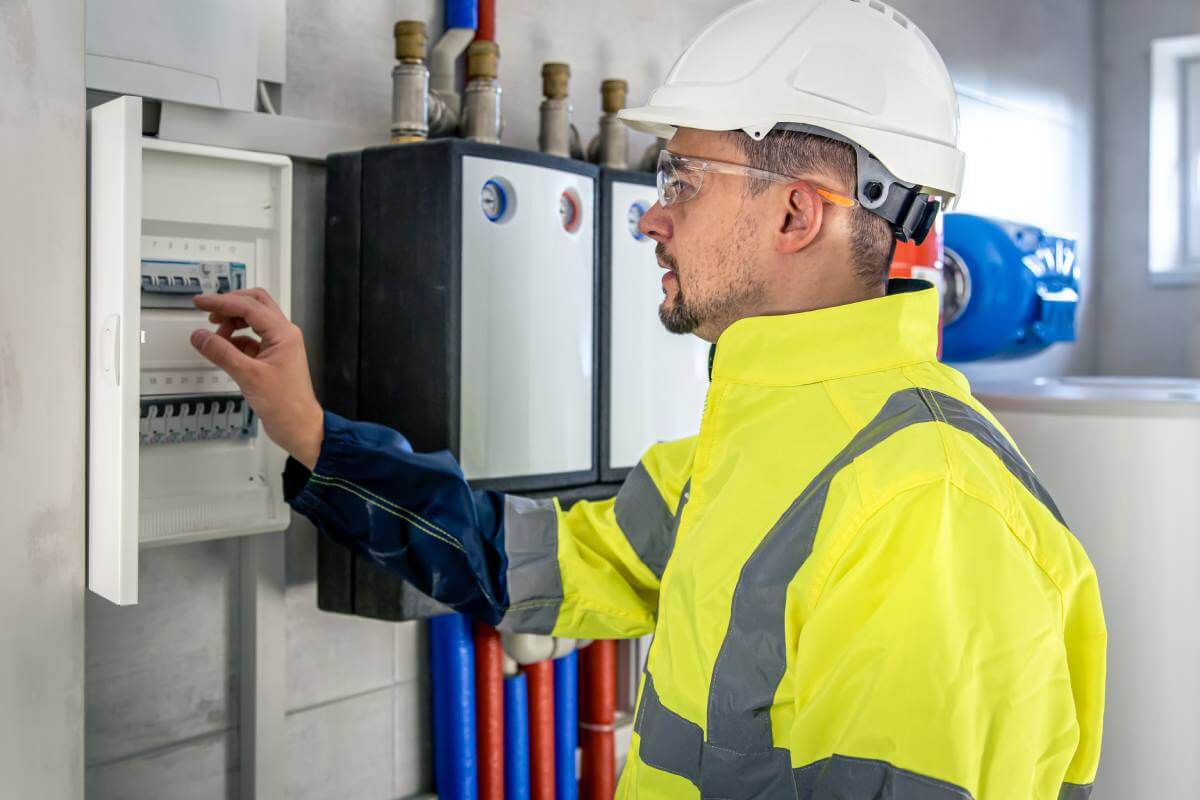 Technician working on backup power