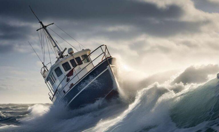 Ship navigating through storm